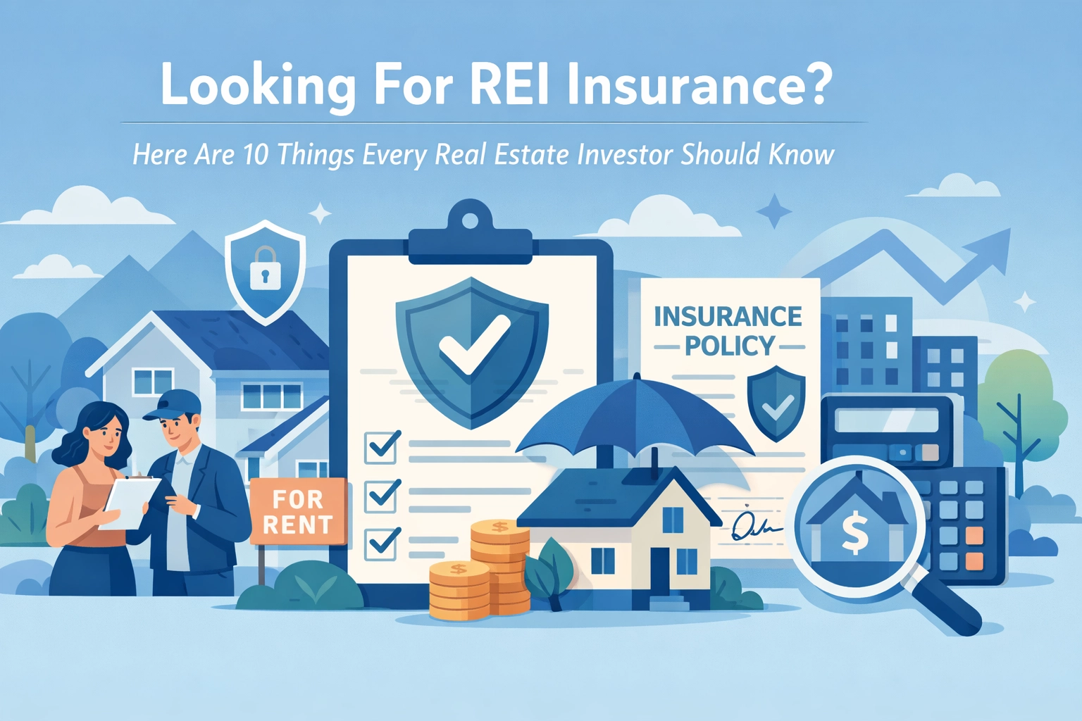 Graphic illustrating key points about REI insurance with icons and text elements.